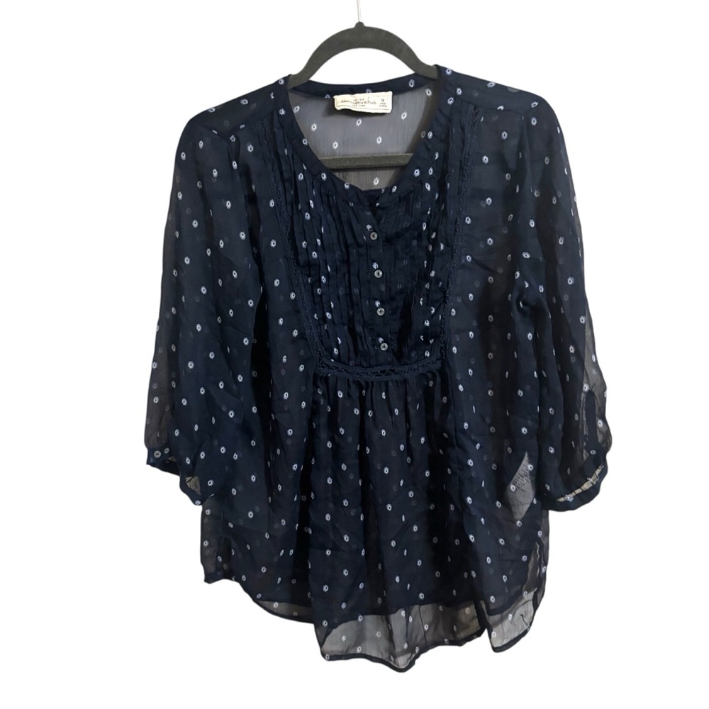 Abercrombie & Fitch Y2K Sheer Blue Peasant Top Medium